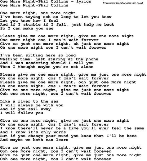 Lyrics for One More Night by Phil Collins .